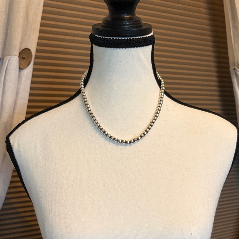 Vintage Solid Sterling Silver Beaded Necklace And… - image 2